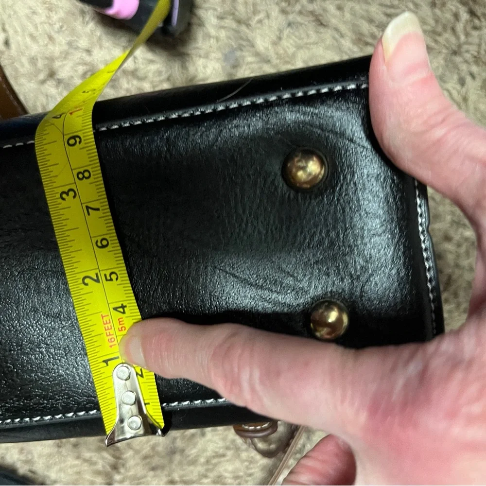 Faux Leather Two-Tone Crossbody Tote Bag. Black brown - Picture 12 of 12